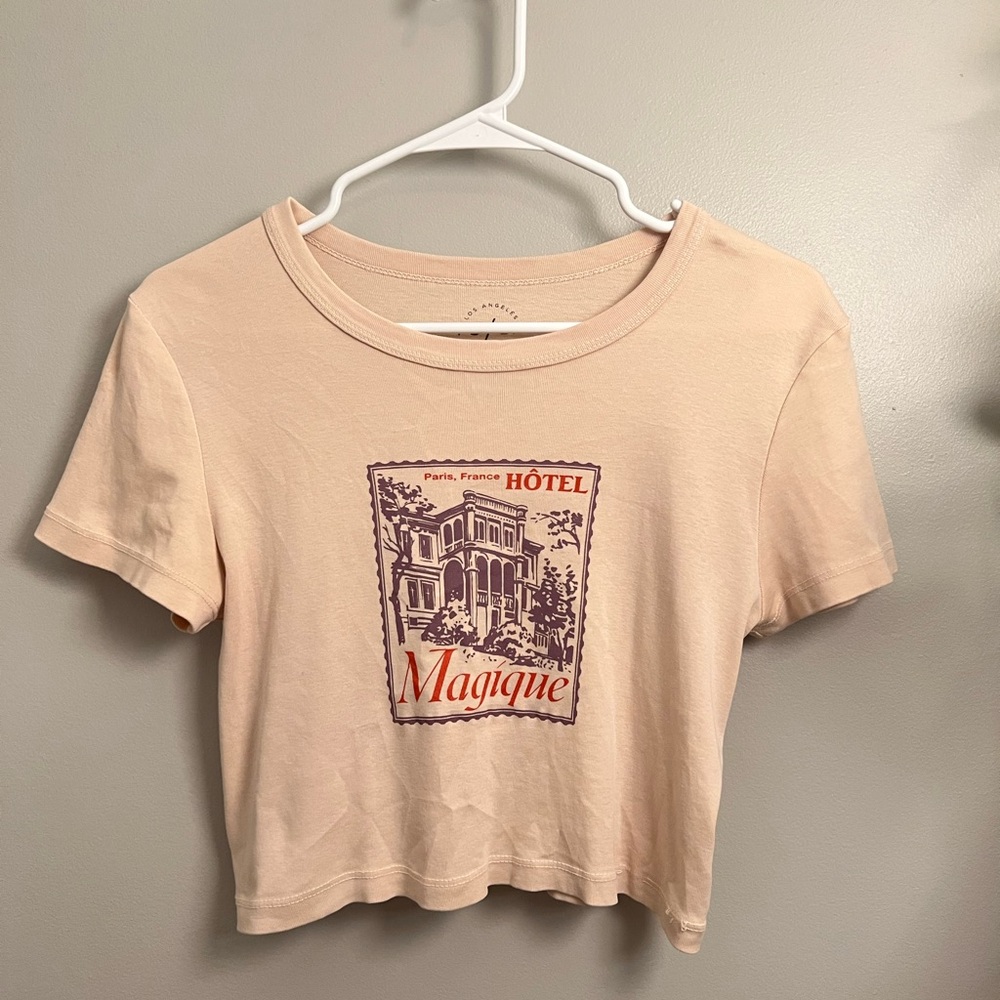 Pacsun tan cropped graphic tee